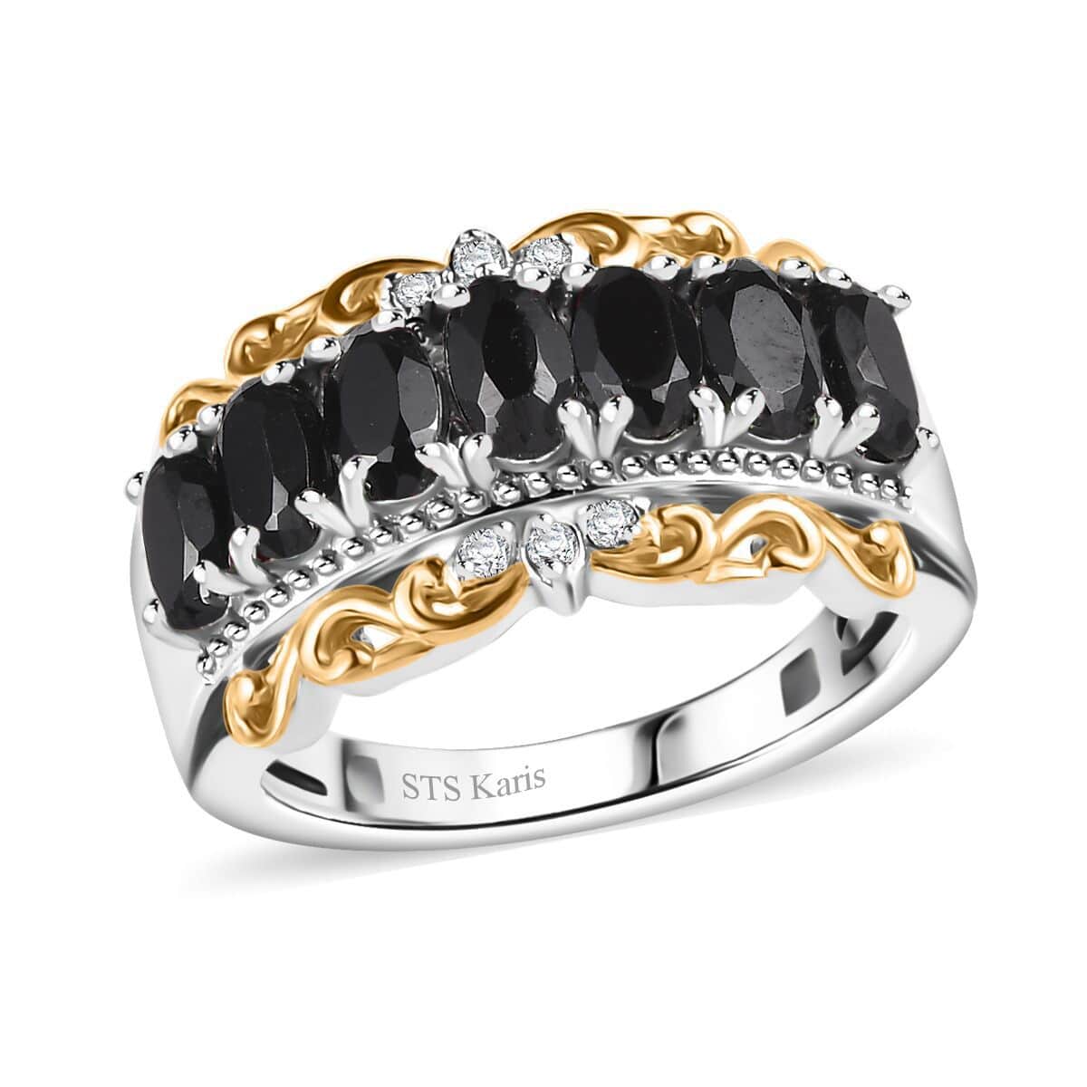 Karis Thai Black Spinel and White Zircon 2.20 ctw Ring in 18K Yellow Gold Plated and Platinum Bond (Size 6.0) image number 0