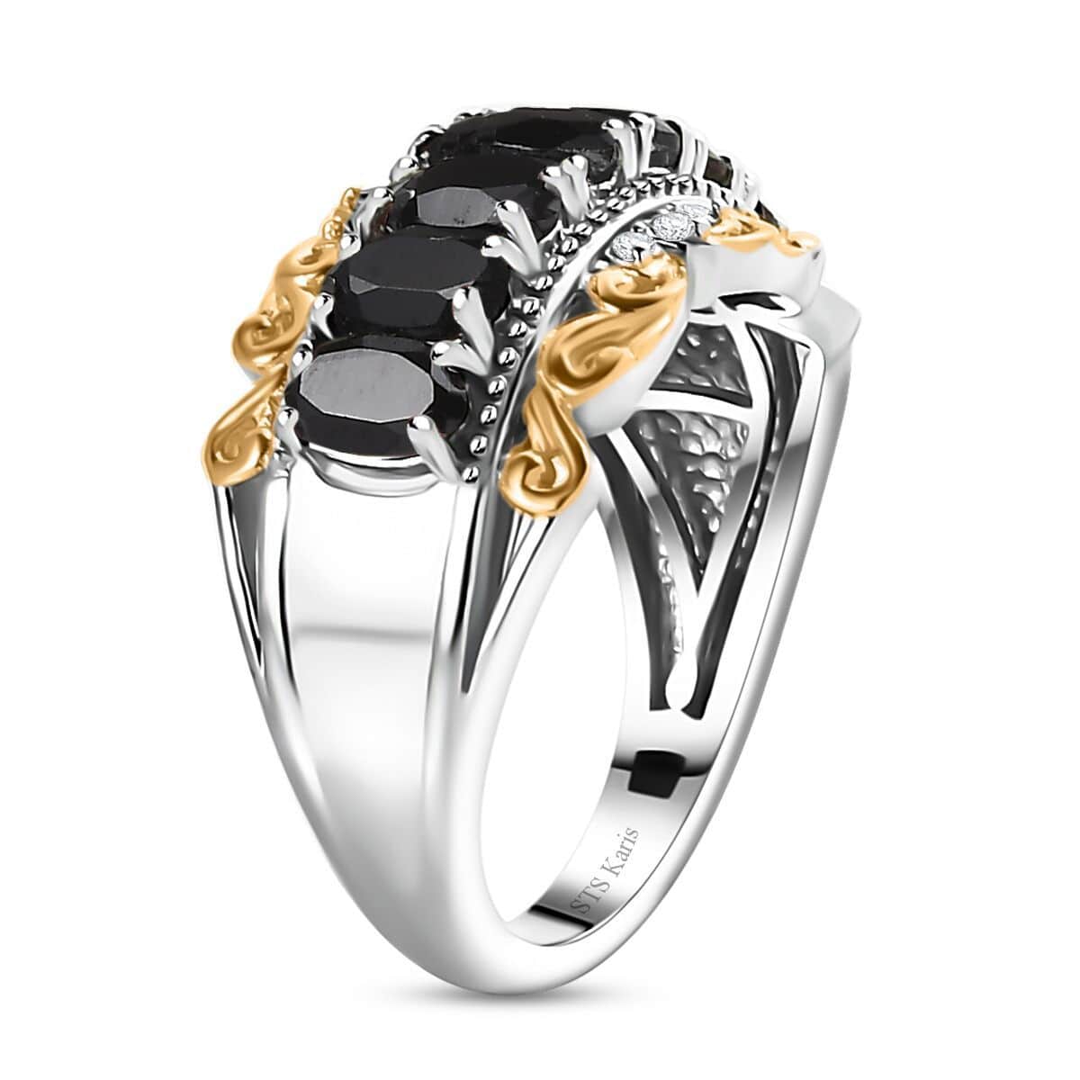 Karis Thai Black Spinel and White Zircon 2.20 ctw Ring in 18K Yellow Gold Plated and Platinum Bond (Size 6.0) image number 3