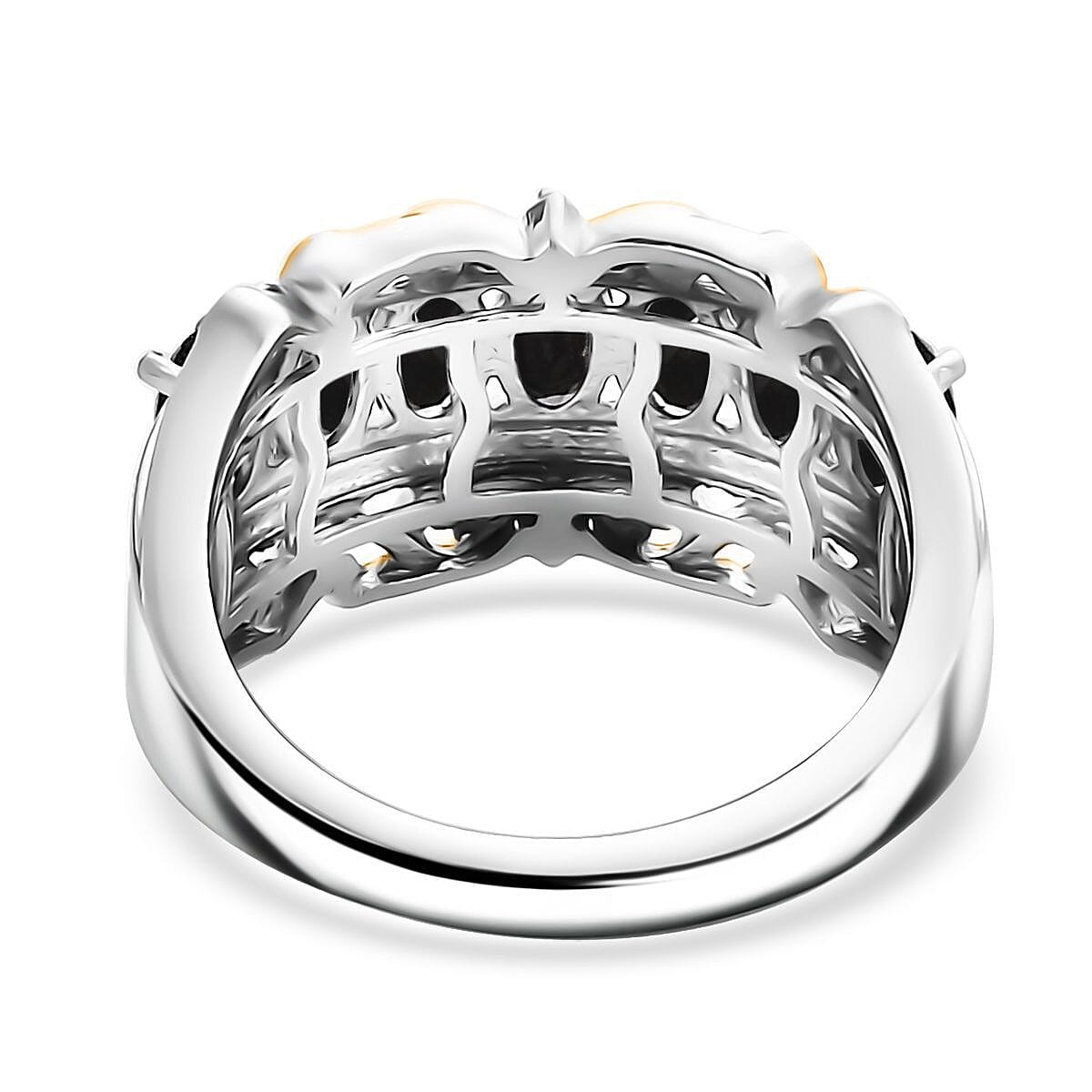 EverTrue Thai Black Spinel and White Zircon 2.20 ctw Ring in 18K Yellow Gold Plated and Platinum Bond (Size 6.0)