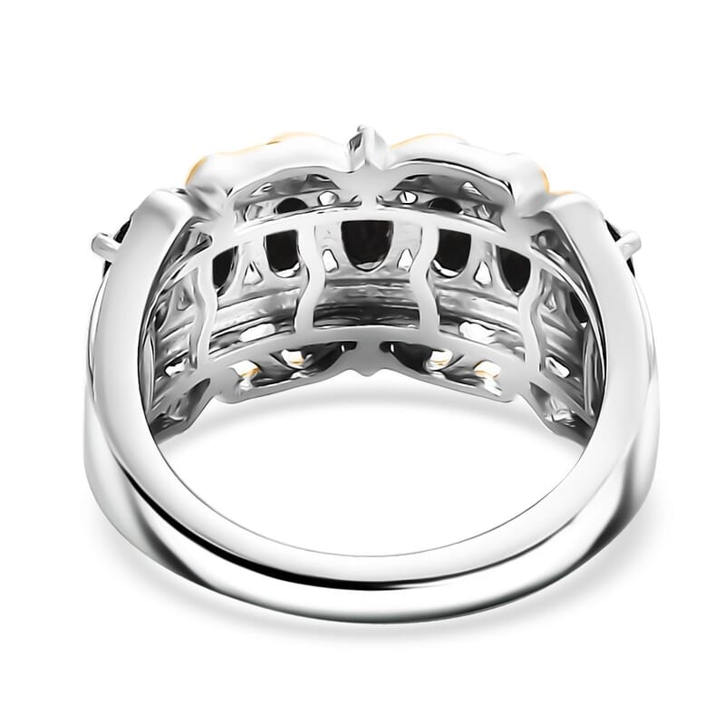 EverTrue Thai Black Spinel and White Zircon 2.20 ctw Ring in 18K Yellow Gold Plated and Platinum Bond (Size 6.0)