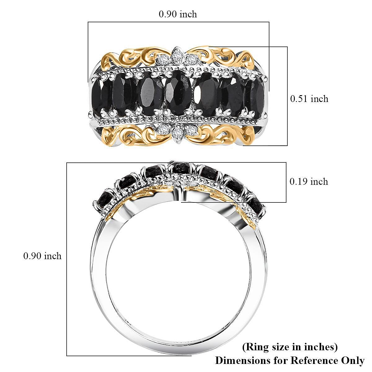 EverTrue Thai Black Spinel and White Zircon 2.20 ctw Ring in 18K Yellow Gold Plated and Platinum Bond (Size 6.0)