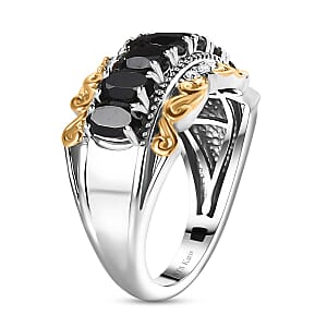 EverTrue Thai Black Spinel and White Zircon 2.20 ctw Ring in 18K Yellow Gold Plated and Platinum Bond (Size 8.0)
