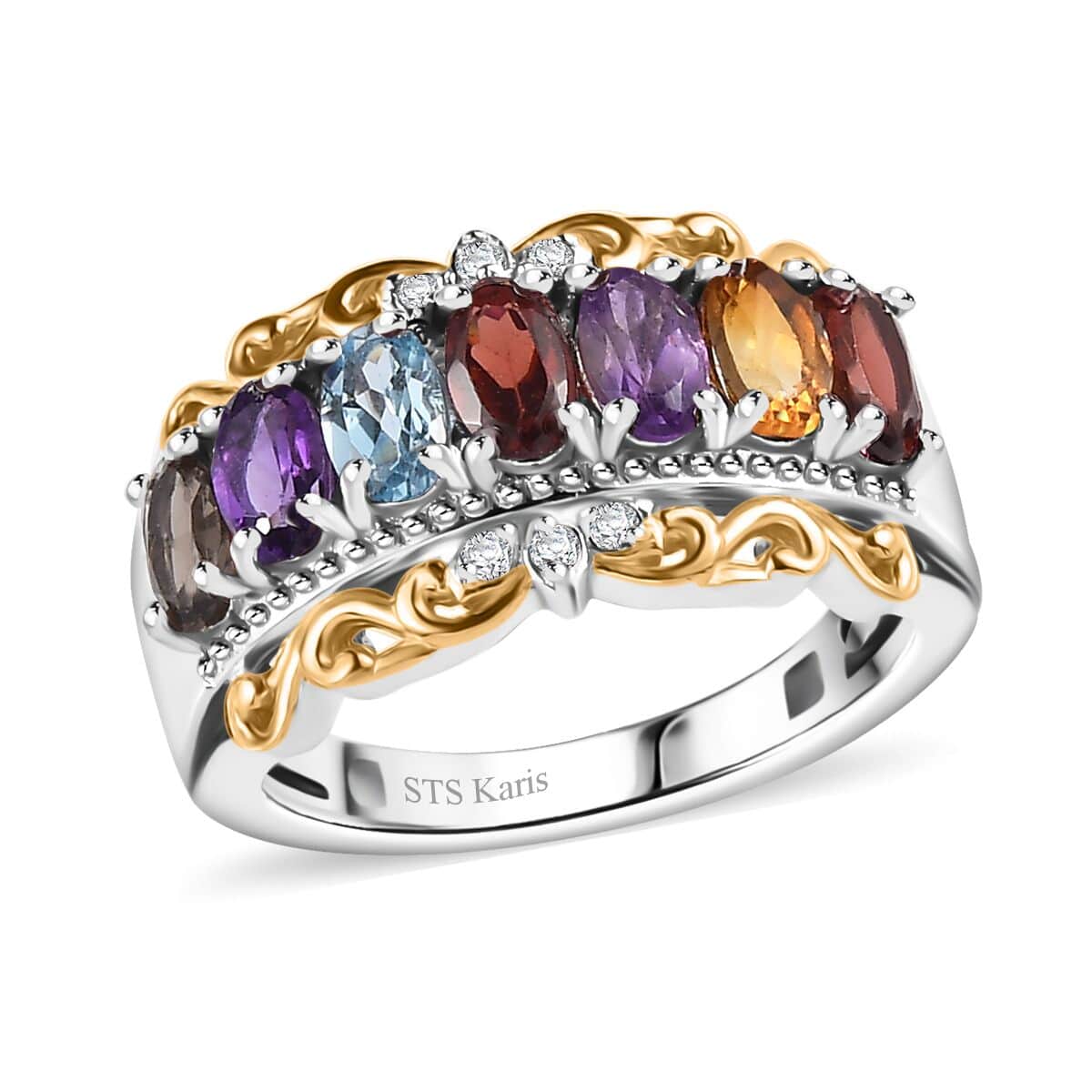 Karis Multi Gemstone 1.75 ctw Ring in 18K Yellow Gold Plated and Platinum Bond (Size 5.0) image number 0