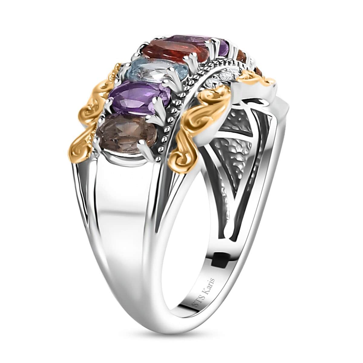 Karis Multi Gemstone 1.75 ctw Ring in 18K Yellow Gold Plated and Platinum Bond (Size 5.0) image number 3