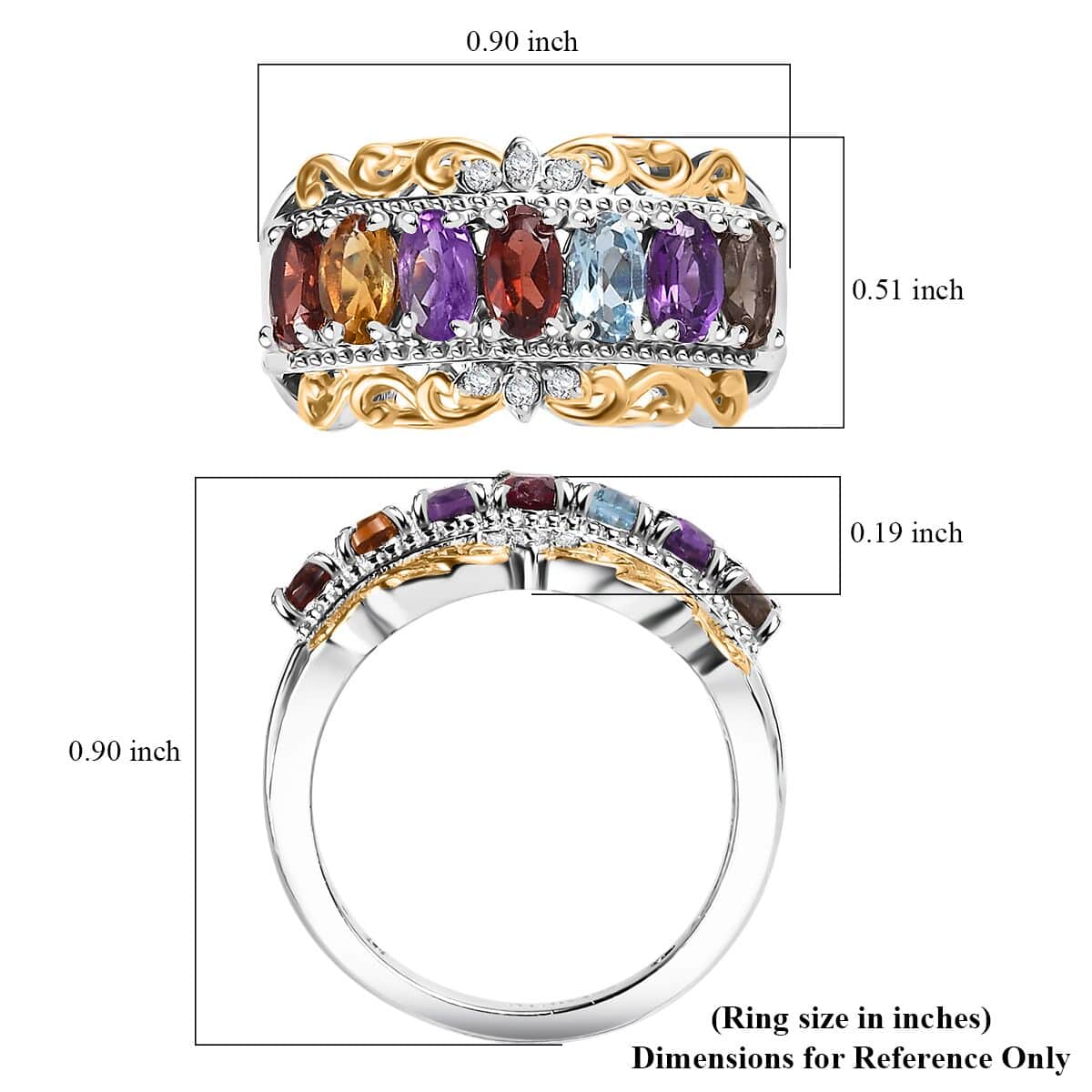 Karis Multi Gemstone 1.75 ctw Ring in 18K Yellow Gold Plated and Platinum Bond (Size 5.0) image number 5