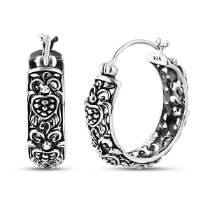 Bali Legacy Turtle Hoop Earrings in Sterling Silver 7.70 Grams