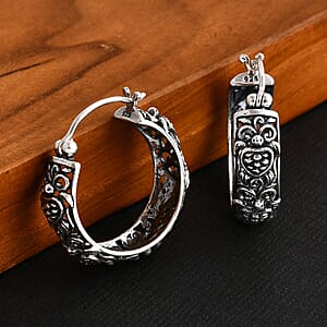 Bali Legacy Turtle Hoop Earrings in Sterling Silver 7.70 Grams