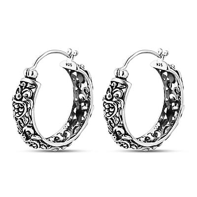 Bali Legacy Turtle Hoop Earrings in Sterling Silver 7.70 Grams