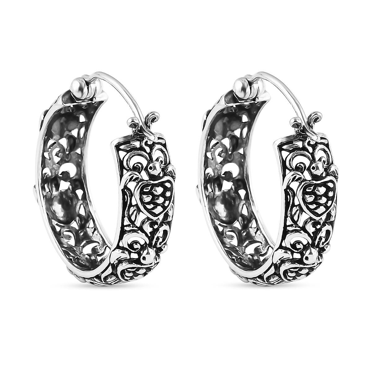 Bali Legacy Turtle Hoop Earrings in Sterling Silver 7.70 Grams