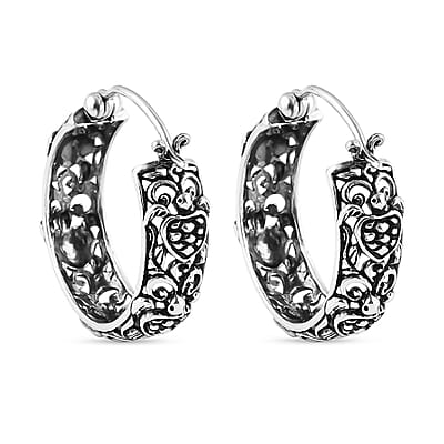 Bali Legacy Turtle Hoop Earrings in Sterling Silver 7.70 Grams
