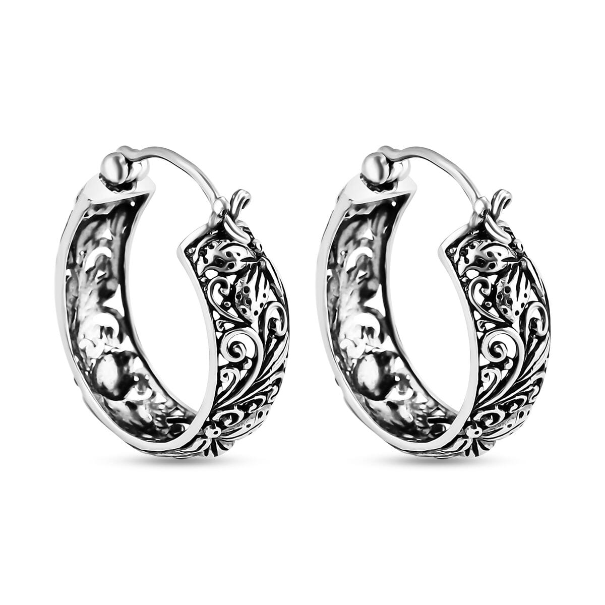 Bali Legacy Butterfly Hoop Earrings in Sterling Silver 6.60 Grams image number 4