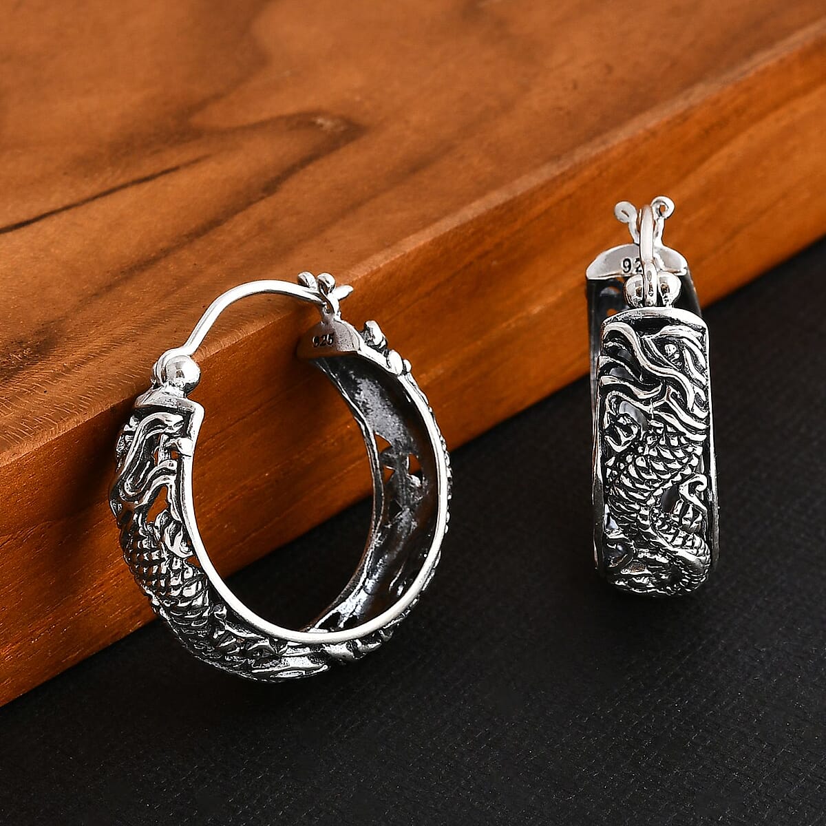 Bali Legacy Dragon Hoop Earrings in Sterling Silver 7.90 Grams image number 1