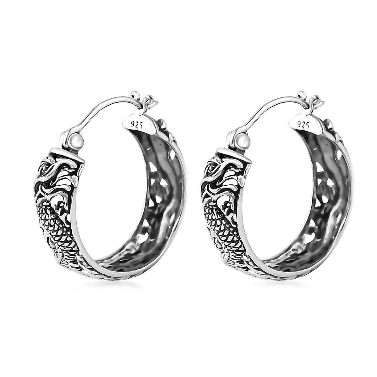Bali Legacy Dragon Hoop Earrings in Sterling Silver 7.90 Grams image number 3