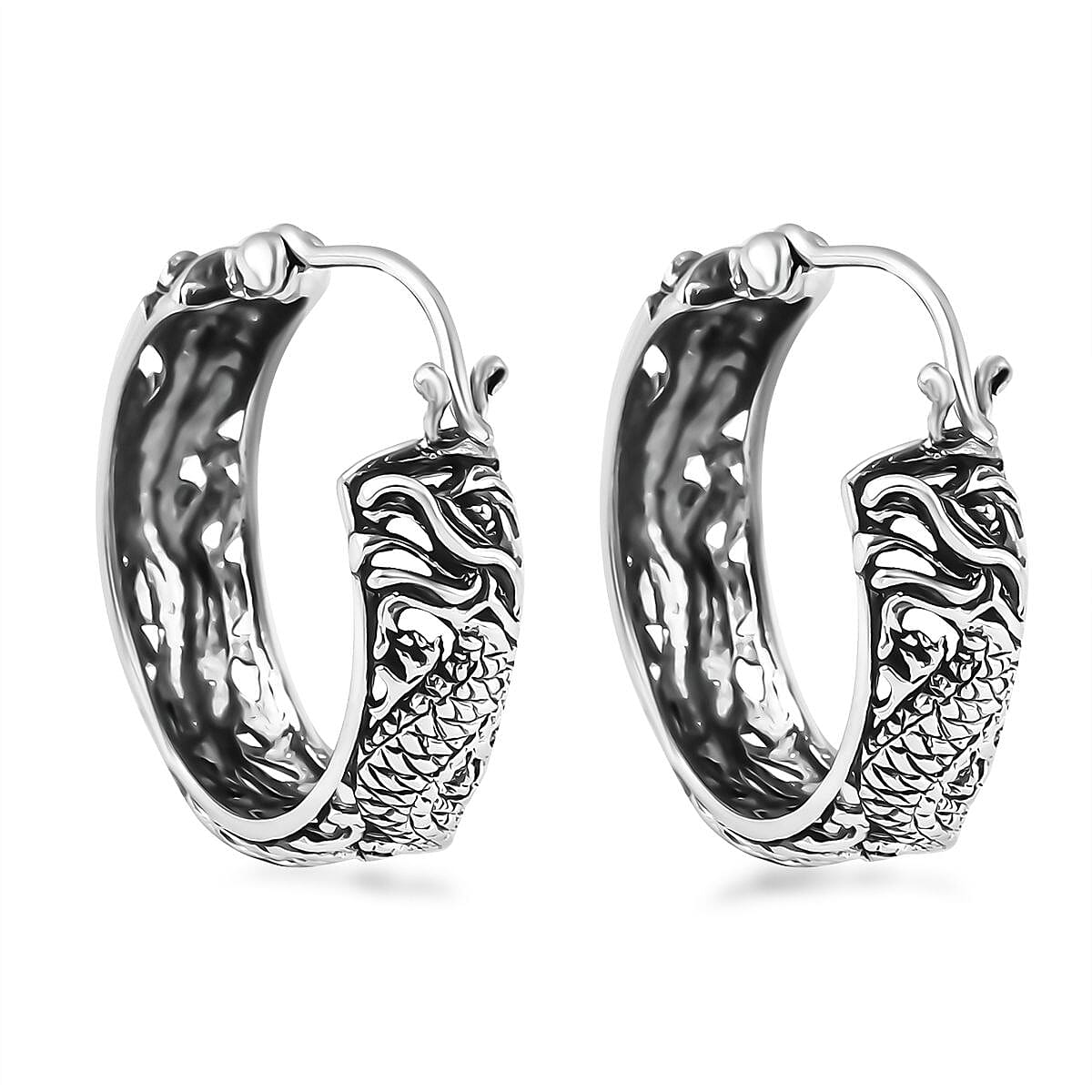 Bali Legacy Dragon Hoop Earrings in Sterling Silver 7.90 Grams image number 4