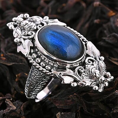 Bali Legacy Premium Malagasy Labradorite 10.90 ctw Bee Ring in Sterling Silver (Size 10.0)