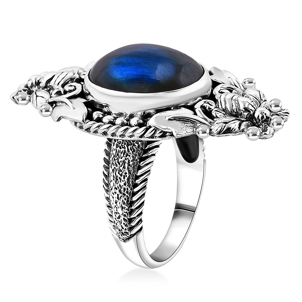 Bali Legacy Premium Malagasy Labradorite 10.90 ctw Bee Ring in Sterling Silver (Size 10.0)