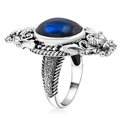 Bali Legacy Premium Malagasy Labradorite 10.90 ctw Bee Ring in Sterling Silver (Size 10.0)
