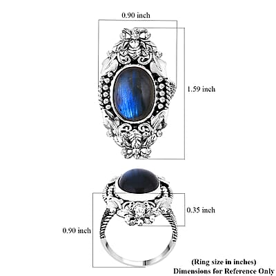 Bali Legacy Premium Malagasy Labradorite 10.90 ctw Bee Ring in Sterling Silver (Size 10.0)