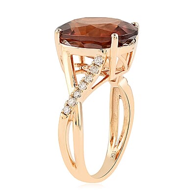 Certified & Appraised Luxoro 10K Yellow Gold AAA Sri Lankan Honey Garnet and G-H I1 Diamond Ring (Size 5.5) 7.70 ctw