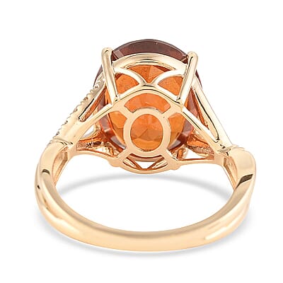 Certified & Appraised Luxoro 10K Yellow Gold AAA Sri Lankan Honey Garnet and G-H I1 Diamond Ring (Size 5.5) 7.70 ctw