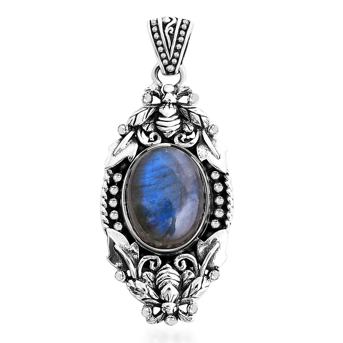 Bali Legacy Premium Malagasy Labradorite 9.75 ctw Bee Pendant without Chain in Sterling Silver