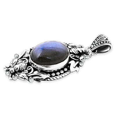 Bali Legacy Premium Malagasy Labradorite 9.75 ctw Bee Pendant without Chain in Sterling Silver