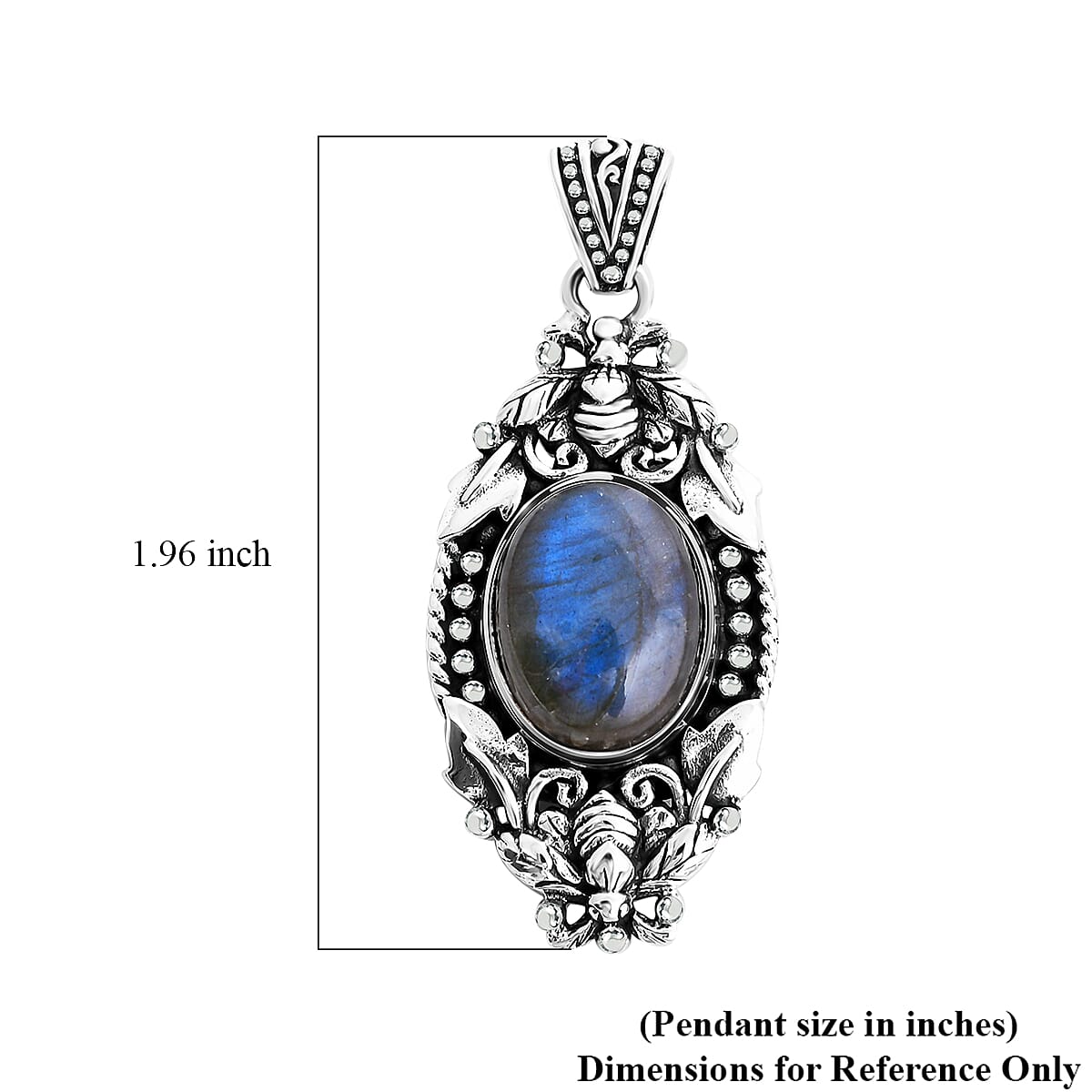 Bali Legacy Premium Malagasy Labradorite 9.75 ctw Bee Pendant without Chain in Sterling Silver