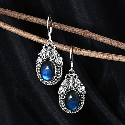 Bali Legacy Premium Malagasy Labradorite 14.35 ctw Bee Earrings in Sterling Silver