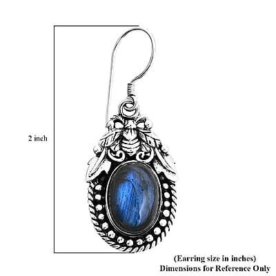 Bali Legacy Premium Malagasy Labradorite 14.35 ctw Bee Earrings in Sterling Silver