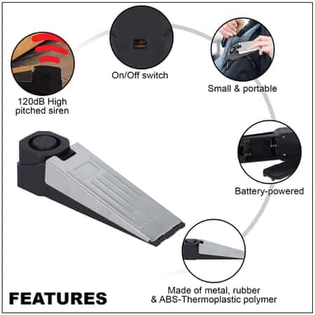 Set of 2 Black Safety Door Stopper Alarm Battery 3xAAA Not Included image number 2