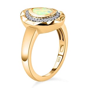 Ethiopian Welo Opal and White Zircon 0.93 ctw Ring in Vermeil Yellow Gold Over Sterling Silver (Size 5.5)