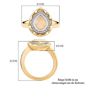 Ethiopian Welo Opal and White Zircon 0.93 ctw Ring in Vermeil Yellow Gold Over Sterling Silver (Size 5.5)