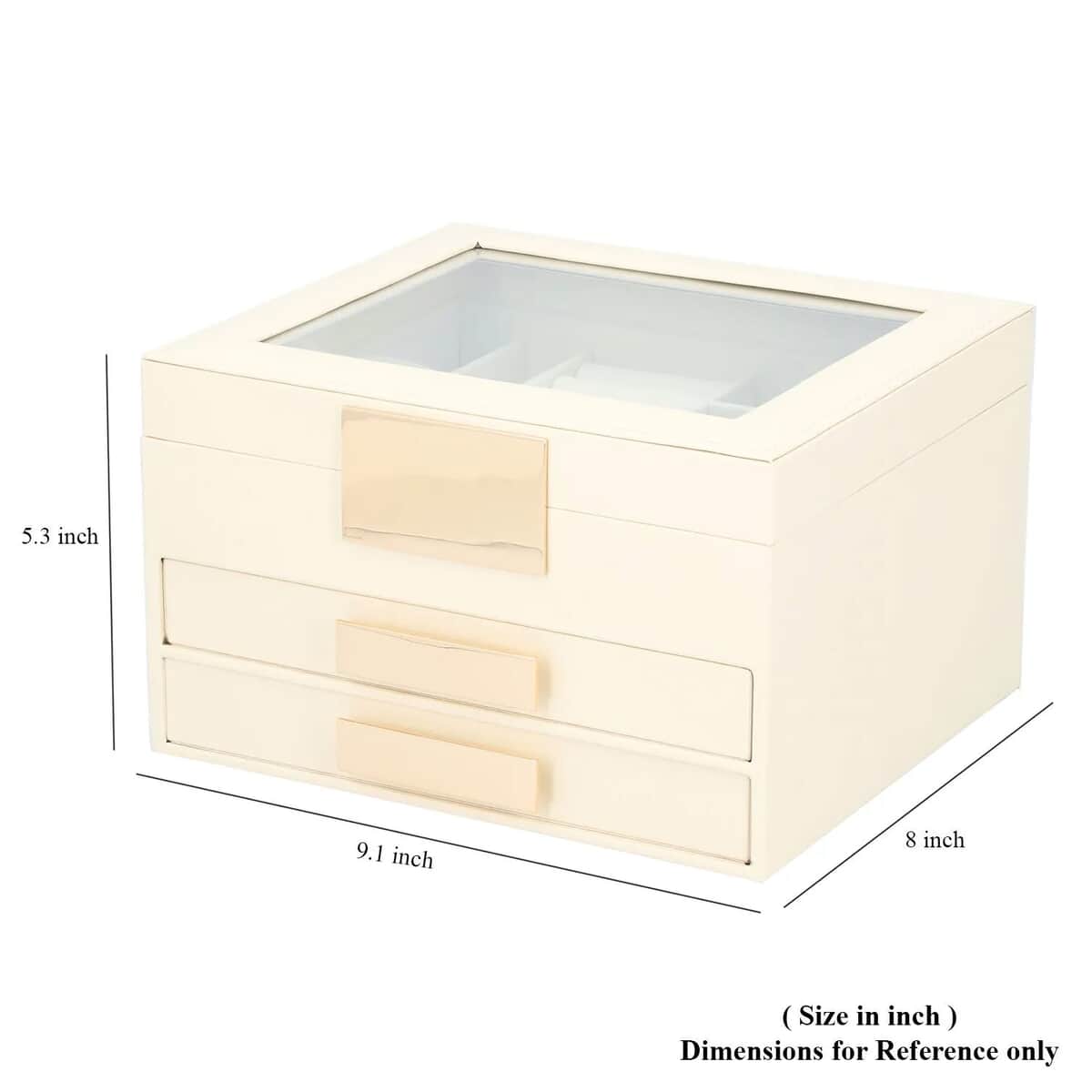 DOORBUSTER Beige Three Layer Faux Leather Jewelry Box with Anti Tarnish Lining and 2 Removable Tray (9.1"x8"x5.3") image number 4