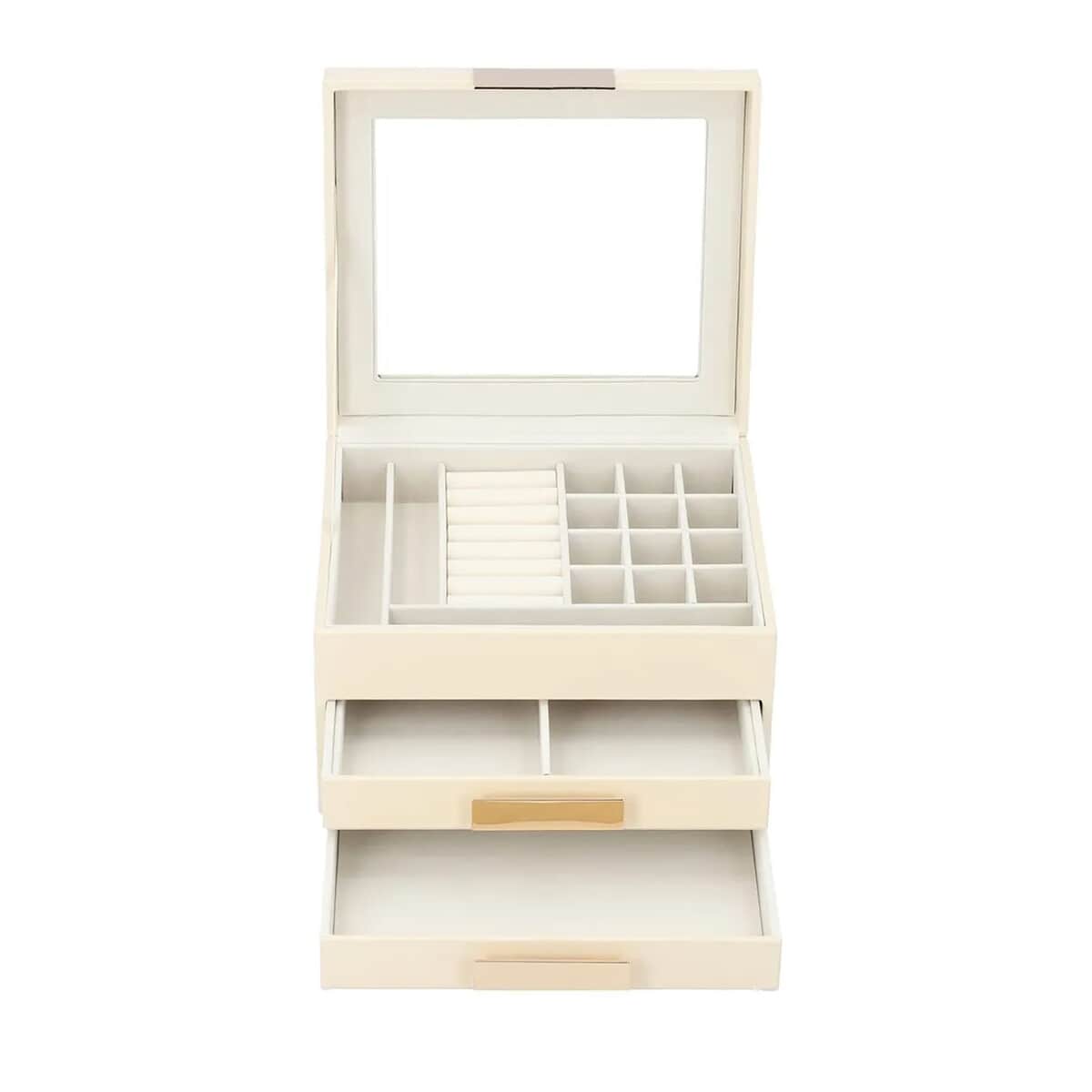 DOORBUSTER Beige Three Layer Faux Leather Jewelry Box with Anti Tarnish Lining and 2 Removable Tray (9.1"x8"x5.3") image number 6