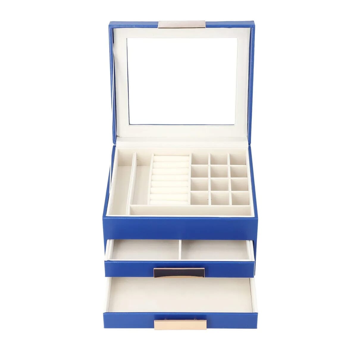 Royal Blue Three Layer Faux Leather Jewelry Box with Anti Tarnish Lining and 2 Removable Tray, Jewelry Organizer Box, Travel Jewelry Box, Jewelry Storage, Travel Jewelry Organizer image number 6