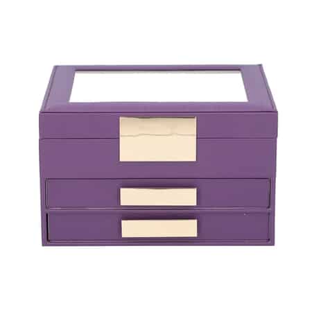 Purple Three Layer Faux Leather Jewelry Box with Anti Tarnish Lining and 2 Removable Tray, Jewelry Organizer Box, Travel Jewelry Box, Jewelry Storage, Travel Jewelry Organizer image number 1