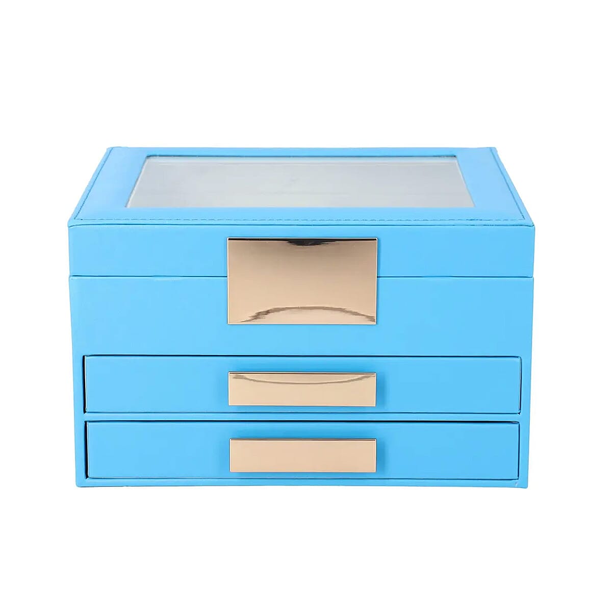 Turquoise Blue Three Layer Faux Leather Jewelry Box with Anti Tarnish Lining and 2 Removable Tray image number 1
