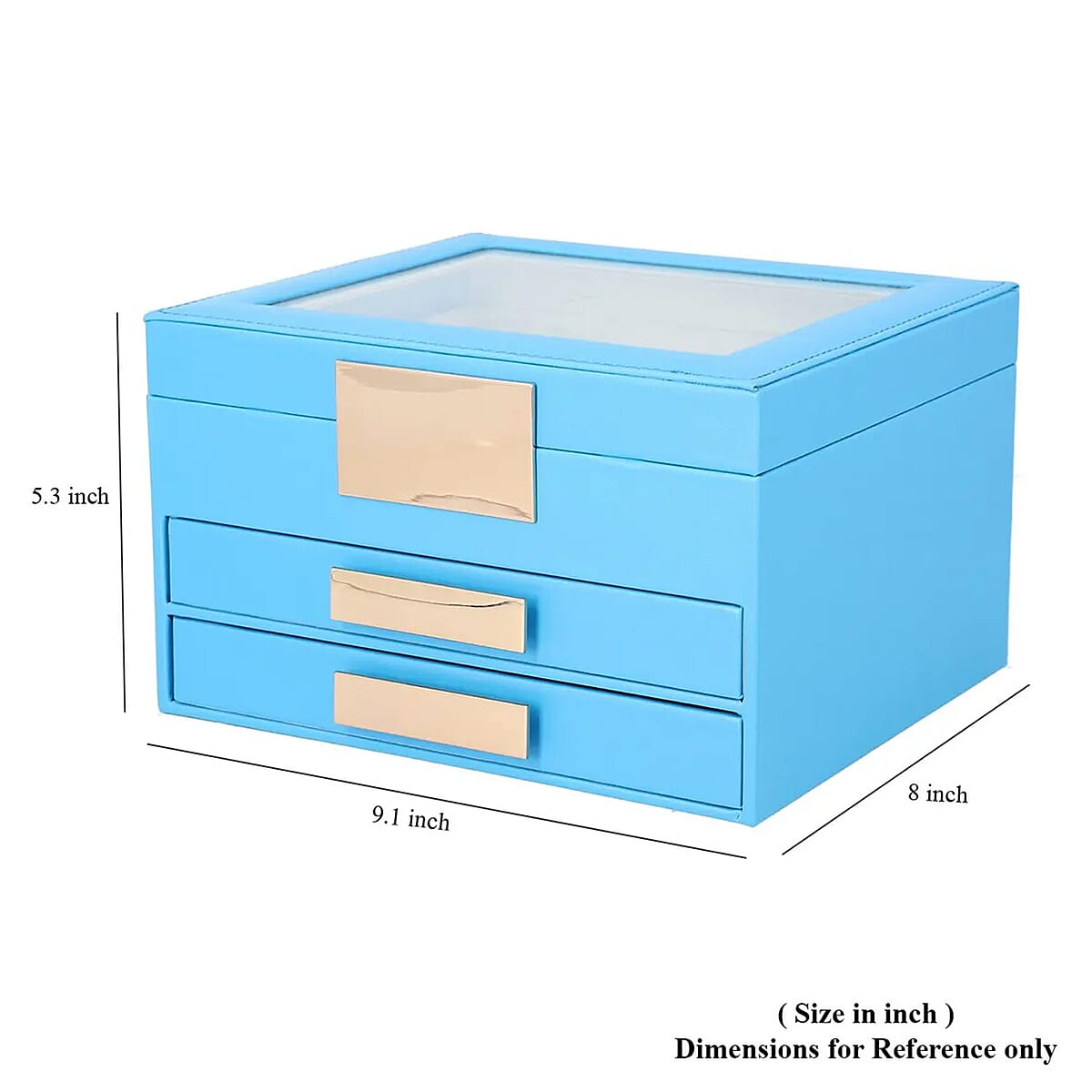 Turquoise Blue Three Layer Faux Leather Jewelry Box with Anti Tarnish Lining and 2 Removable Tray image number 4
