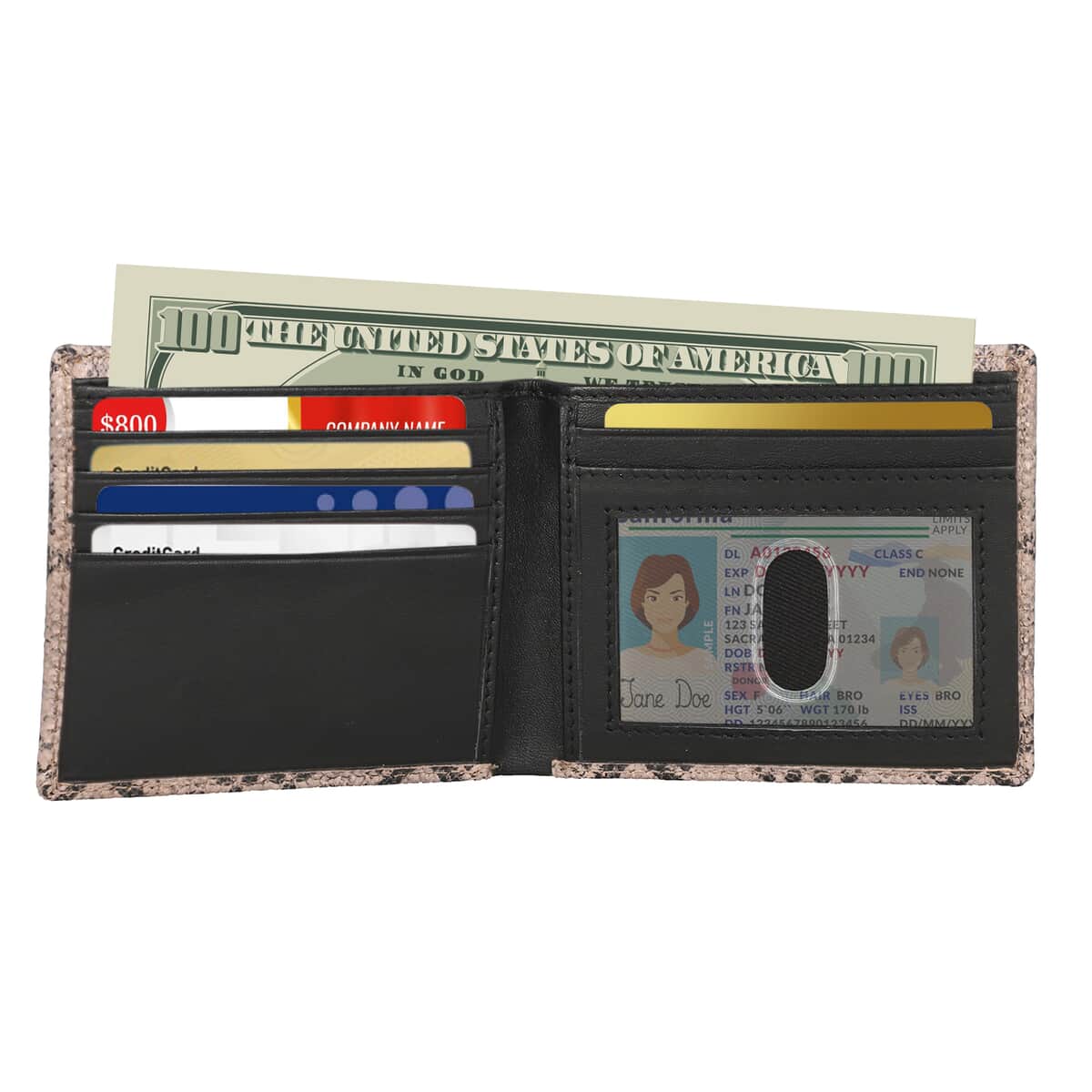 Passage Beige Snake Foiled Pattern Genuine Leather RFID Protected Men's Wallet image number 5