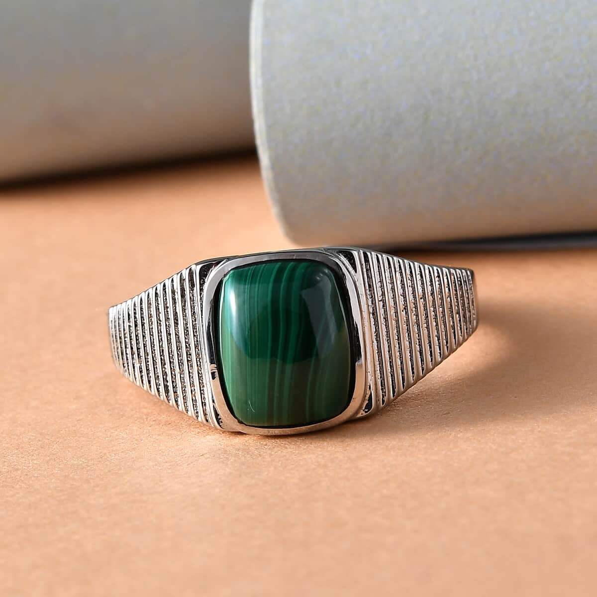 African Malachite Men's Ring in Stainless Steel (Size 10.0) 5.20 ctw image number 1
