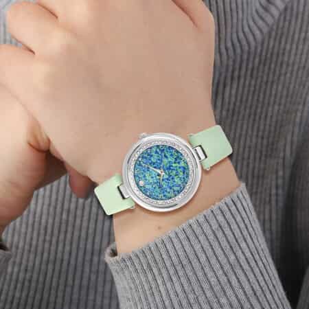 GENOA Austrian Crystal Miyota Japanese Movement Watch with Light Green Faux Leather Strap image number 2