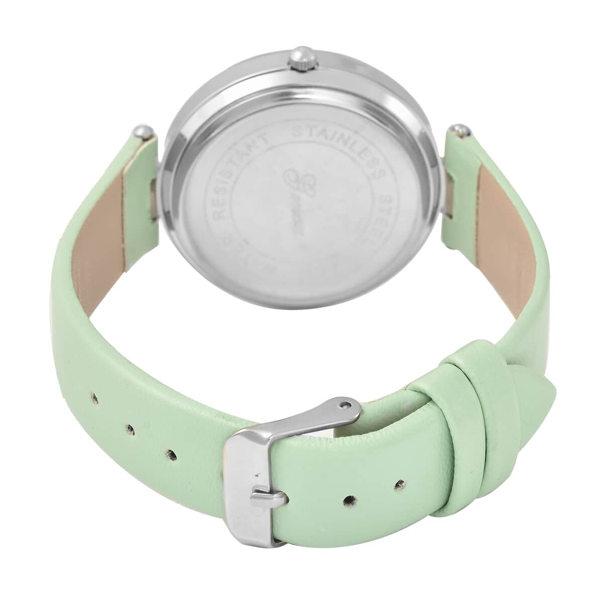 GENOA Austrian Crystal Miyota Japanese Movement Watch with Light Green Faux Leather Strap image number 5
