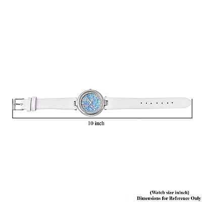 Genoa Austrian Crystal Miyota Japanese Movement Watch with Simulated Opal Dial and White Vegan Leather Strap
