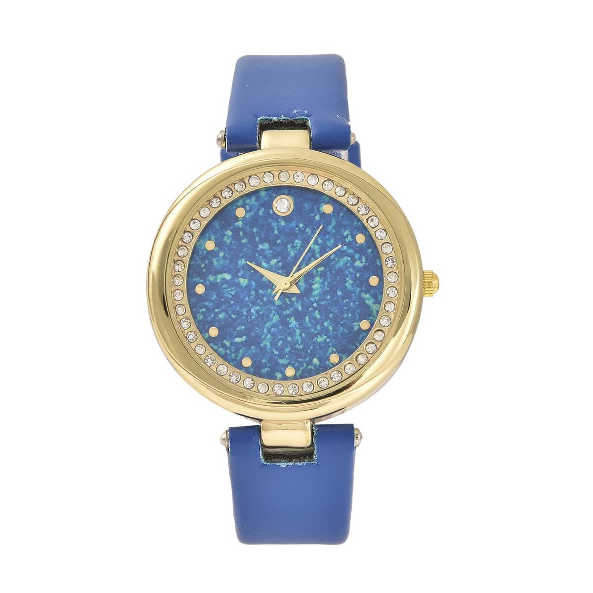 Genoa Austrian Crystal Miyota Japanese Movement Watch with Simulated Opal Dial and Blue Vegan Leather Strap image number 0