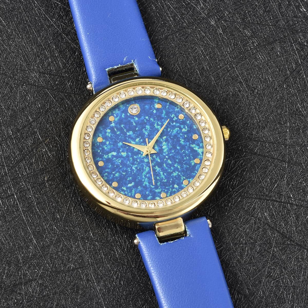 Genoa Austrian Crystal Miyota Japanese Movement Watch with Simulated Opal Dial and Blue Vegan Leather Strap image number 1