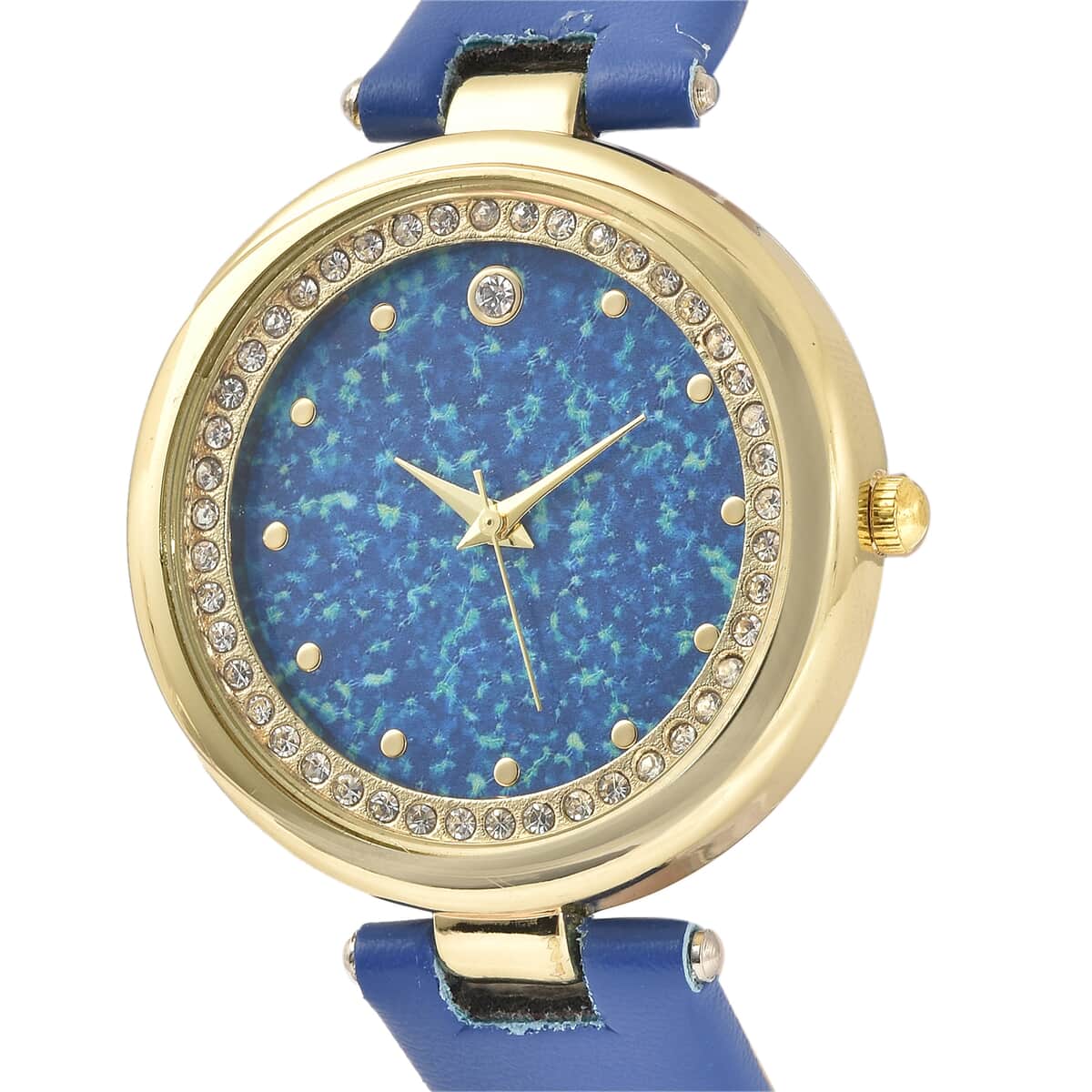 Genoa Austrian Crystal Miyota Japanese Movement Watch with Simulated Opal Dial and Blue Vegan Leather Strap image number 3