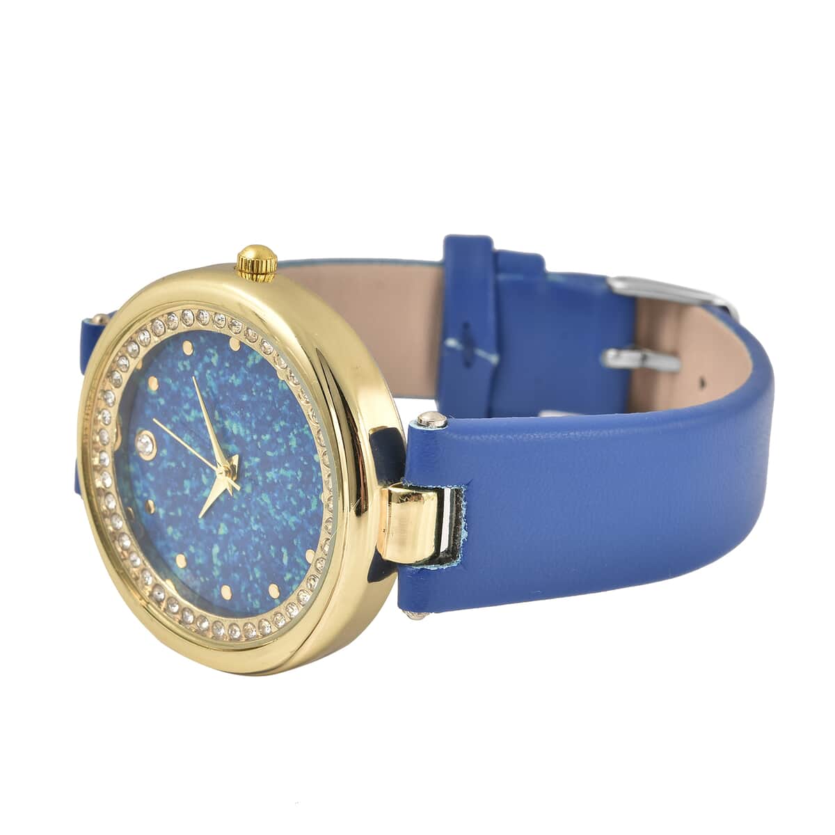 Genoa Austrian Crystal Miyota Japanese Movement Watch with Simulated Opal Dial and Blue Vegan Leather Strap image number 4