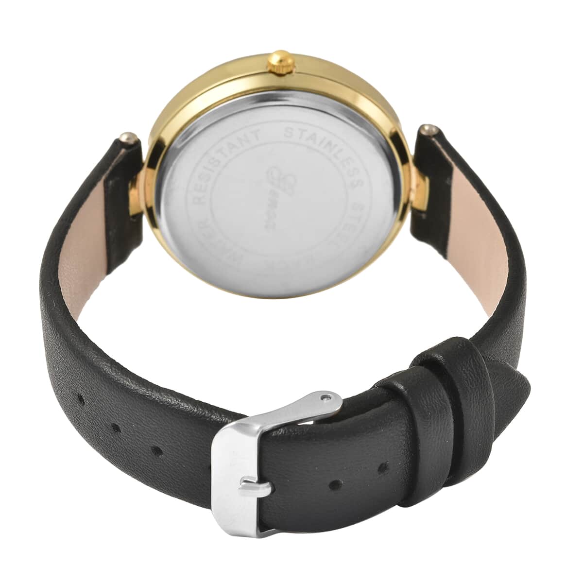 Genoa Austrian Crystal Miyota Japanese Movement Watch with Simulated Opal Dial and Black Vegan Leather Strap image number 5