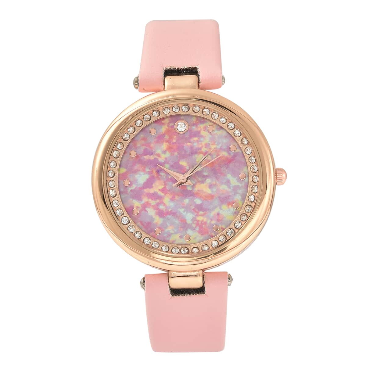 Genoa Austrian Crystal Miyota Japanese Movement Watch with Simulated Opal Dial and Pink Vegan Leather Strap image number 0