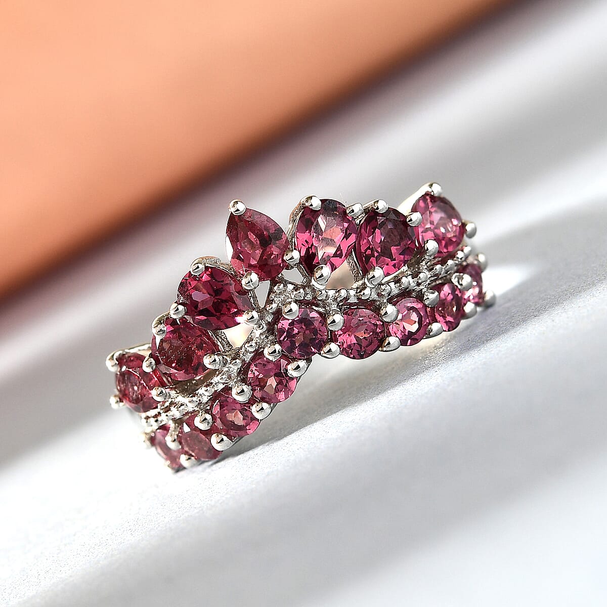 Orissa Rose Garnet Ring in Platinum Over Sterling Silver (Size 9.0) 2.25 ctw image number 1